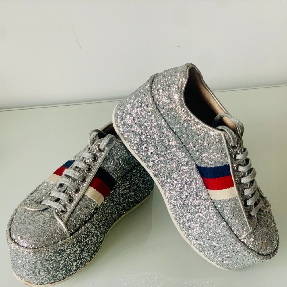 GUCCI Sneakers Platform Silver Glitter 🔥🔥 Excellent Condition